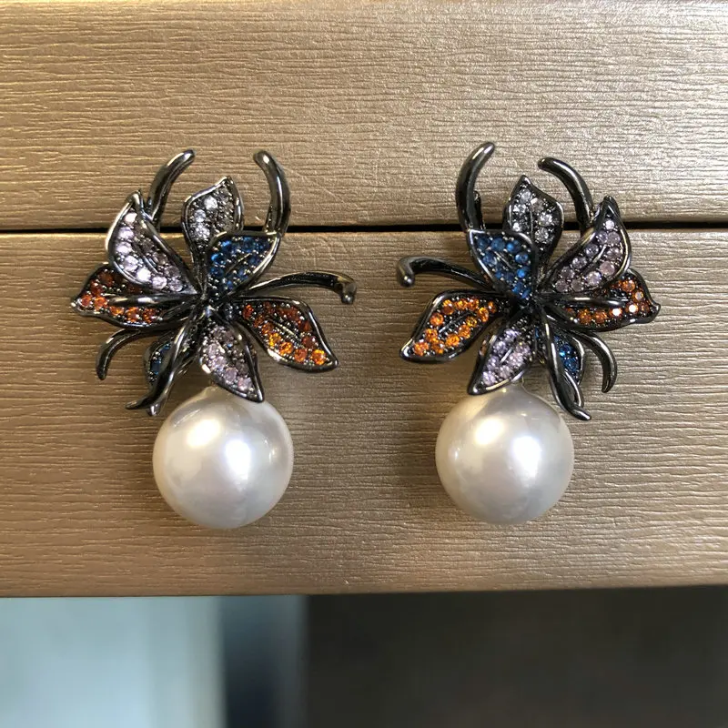

Bilincolor Vintage Flower White Pearl Earring for Women