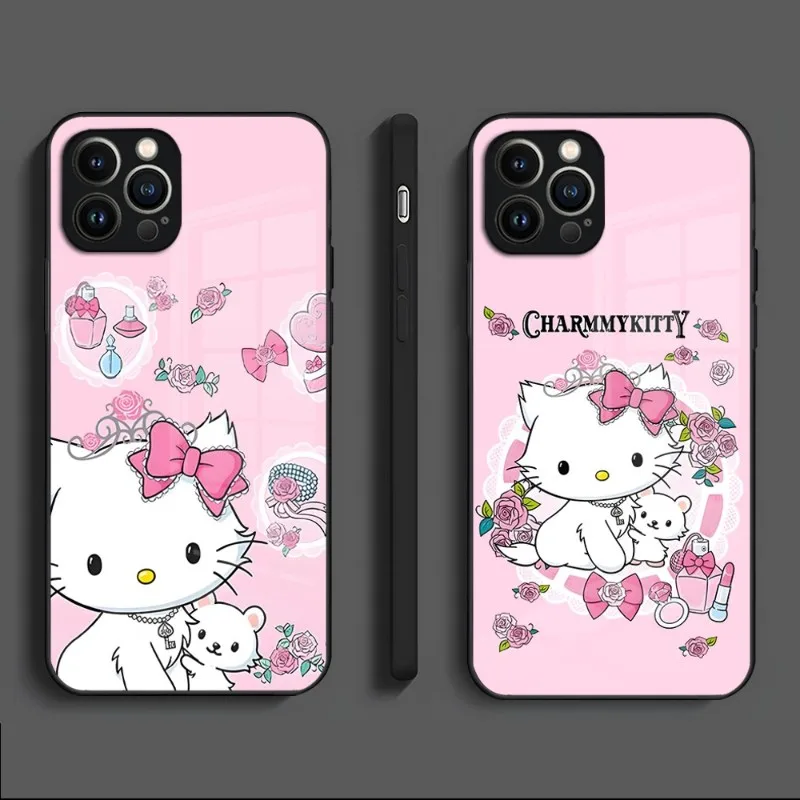 Cute CharmmyKitty Phone Case Tempered Glass For IPhone 13 12 Mini 11 14 Pro Max X XR XS Max 8 7 6s Plus SE 2020 Cover