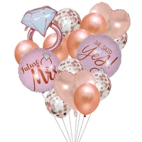 JOYMEMO Rose Gold Balloon Arch Kit Diamond Ring Heart Foil Confetti Balloon for Wedding Proposal Party Decorations Supplies