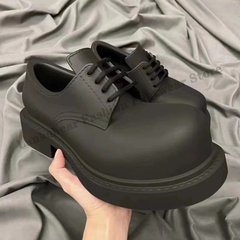 Туфли с большим круглым носком в британском стиле черные туфли на толстой