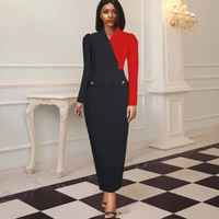 women long blazer dress black red patchwork color v neck button long sleeve bodycon dresses office lady fall winter new outfits