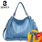 Zency Классическая Брендовая женская сумка на плечо из 100% натуральной кожи, модная сумка с кисточками, женская сумка-мессенджер через плечо, черный кошелек