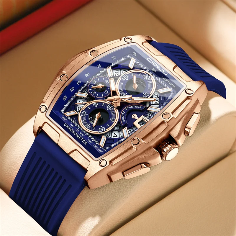 Часы CRRJU 2317 Мужские кварцевые с большим циферблатом силиконовые