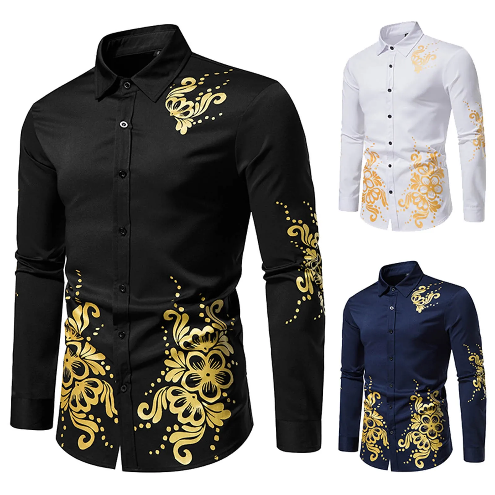 

Men Autumn Winter Single Breasted Lapel Leaf Print Beach Long Sleeve Vacation Outdoor Holiday Chemise European American Style