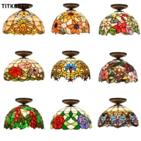 Tiffany Style Stained Glass Ceiling Lamp Balcony Retro Mediterranean Baroque Art Lighting Bedroom Stairs Home Fixtures Dia 30CM