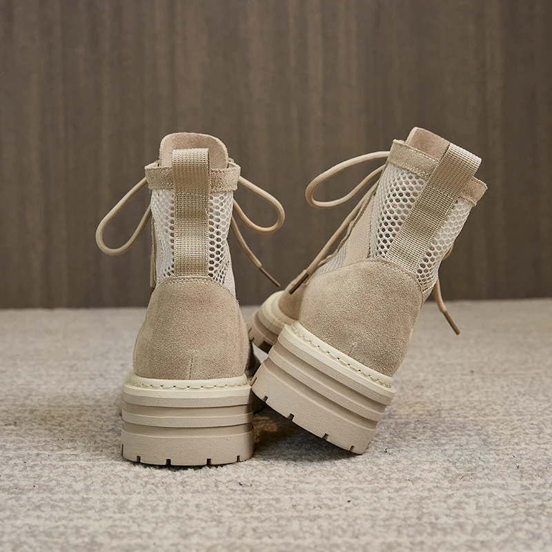 AIYUQI Mesh Boots Women 2023 New Summer Cool Boots Women British Style Casual Genuine Leather Women Short Boots