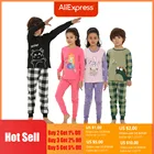 Пижама с длинным рукавом для мальчиков и девочек, хлопковая одежда для сна, комплекты пижам для детей 2, 4, 6, 8, 10, 12, 14 лет, Осень-зима