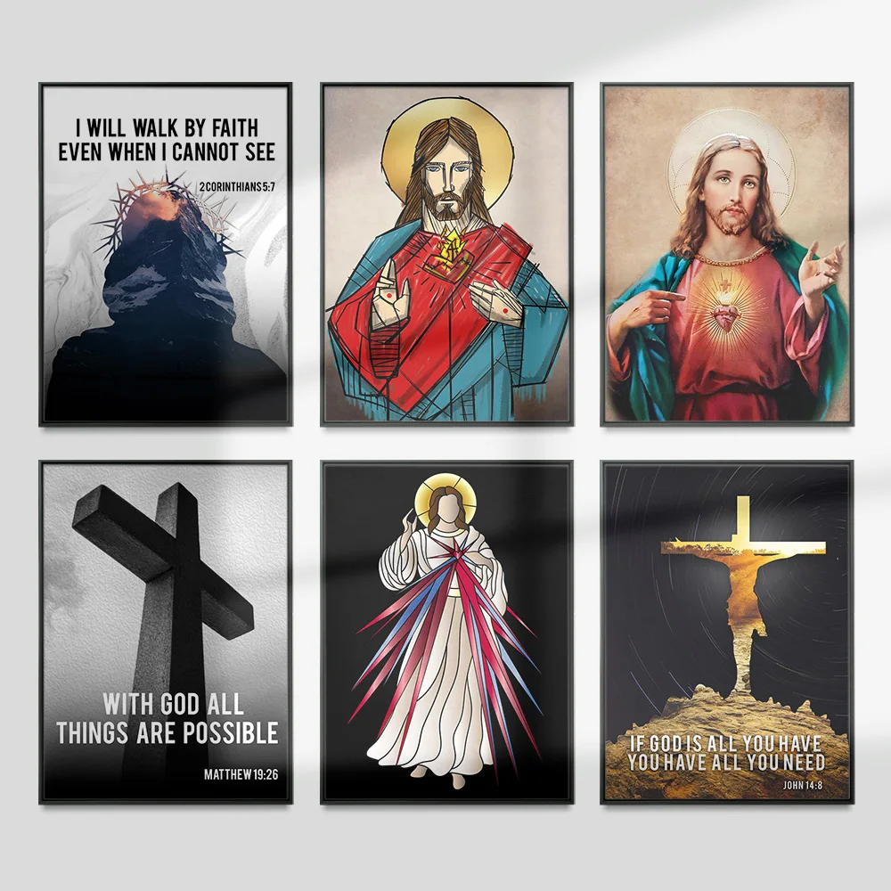 

Jesus Christ Vintage Abstract Art Print Poster Christian Religious Faith Canvas Painting Wall Stickers Decor