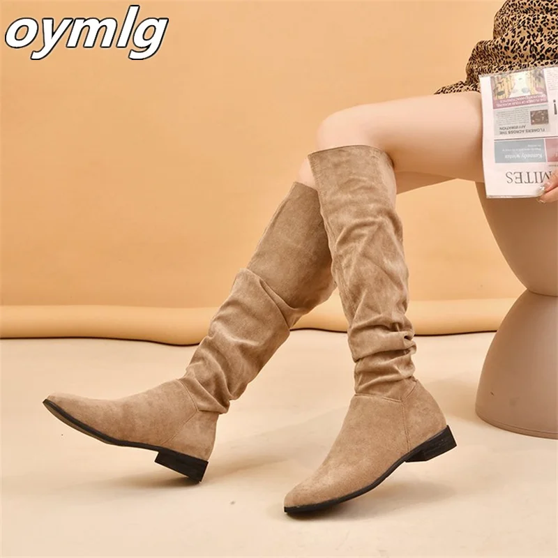 2022new piledui boots women's autumn winter solid color thick mid-heel sleeve and knee high boots manufacturers womens boots