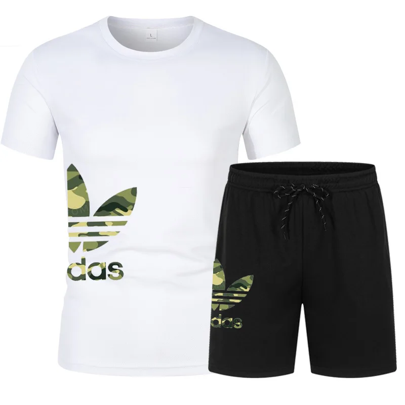 

2023 Summer mesh sports brand men's T-shirt suit fashion sportswear men's breathable clothing T-shirt shorts suit men's T-shirt