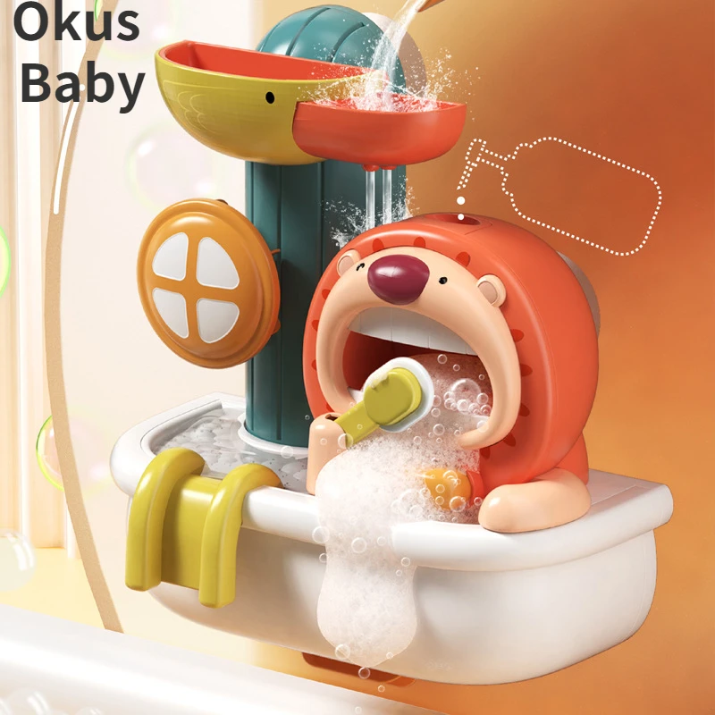 

2022 Baby Lion Bath Toys Animal Sprinkler Waterwheel Water Spray Toy Bubble Toy Bathroom Bathing Bathtub Shower Game For Kid
