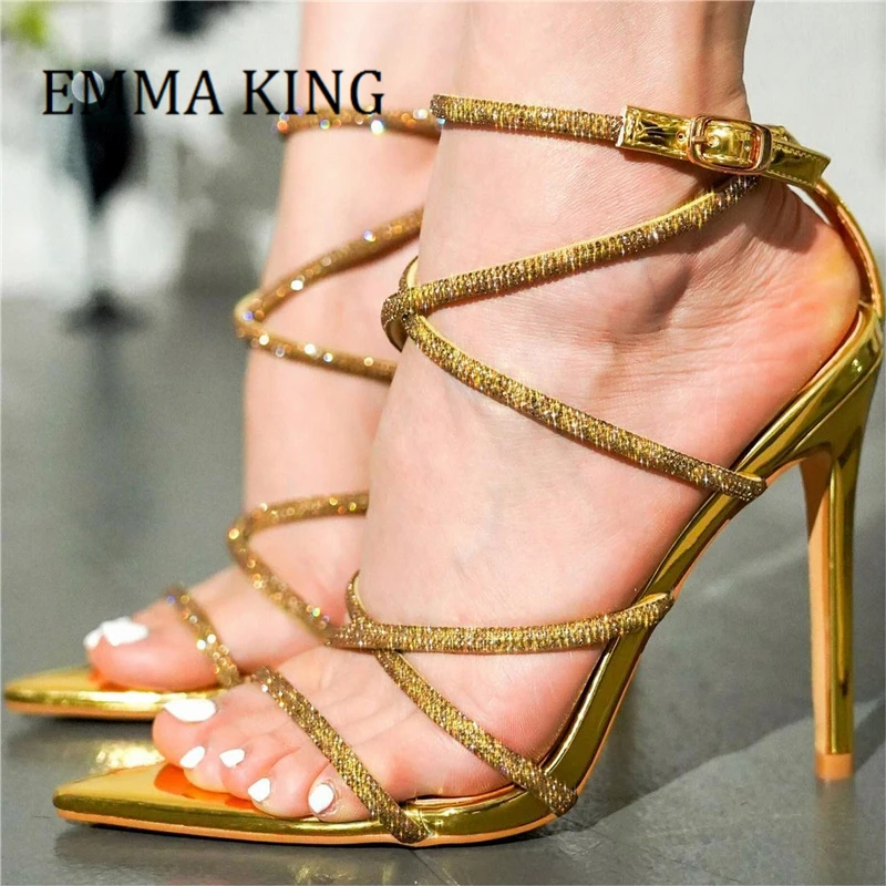 Женские босоножки-гладиаторы с острым носком и ремешком на щиколотке