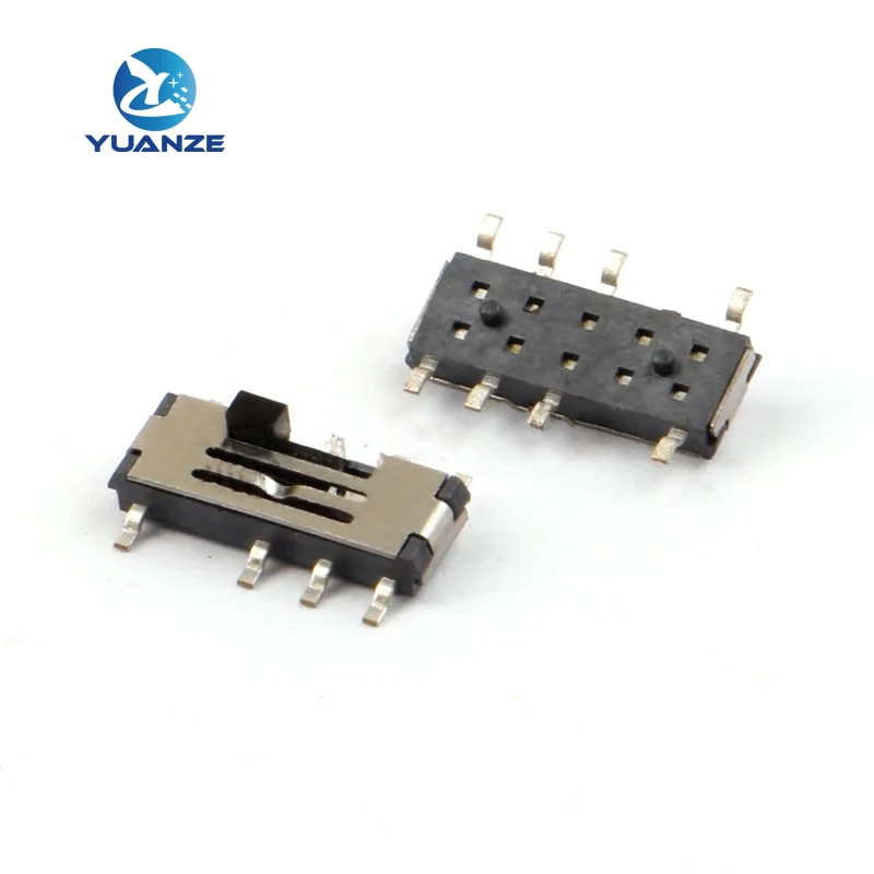 

10 шт. 3-позиционный 8-контактный 2P2T DPDT вертикальный миниатюрный SMD SMT ползунковый выключатель питания MST-23C02