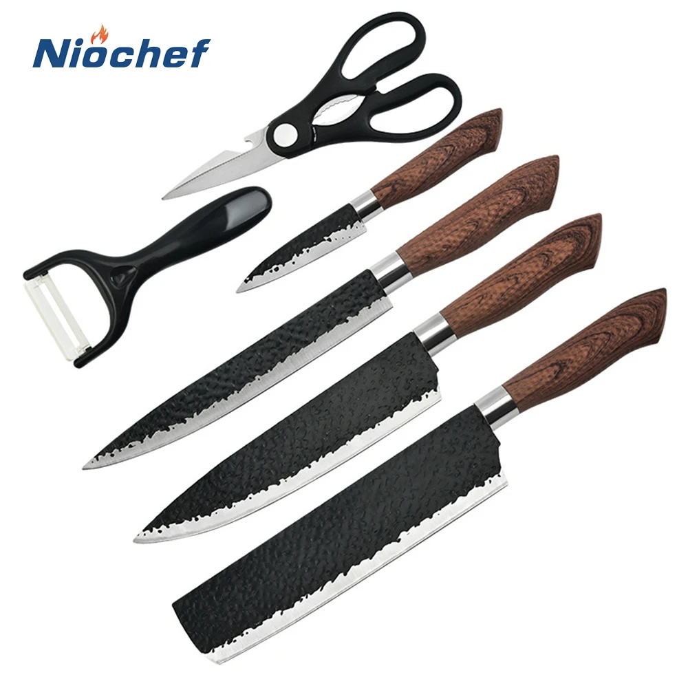 

Stainless Steel Kitchen Knives Set 6PCS Cooking Tools Forged Knives Scissors Peeler Chef Slicer Paring Knife Sharp Cleaver Knife