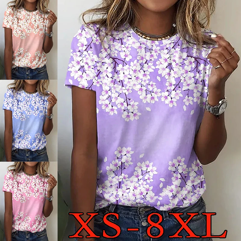 

Женская футболка с цветочным принтом, коротким рукавом и круглым вырезом