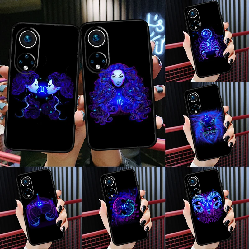 Накамотка "Неоновые знаки зодиака" для чехла Honor 50 Lite Huawei P20 P30 P40 Pro Nova 9 5T P Smart 2021 8X 9X 10i.