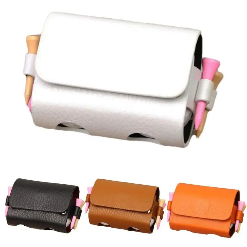 Ball Bag Portable Waist Storage Bag Pu Leather For Golf Sports Holds 2 Balls And 4 Golf Tees