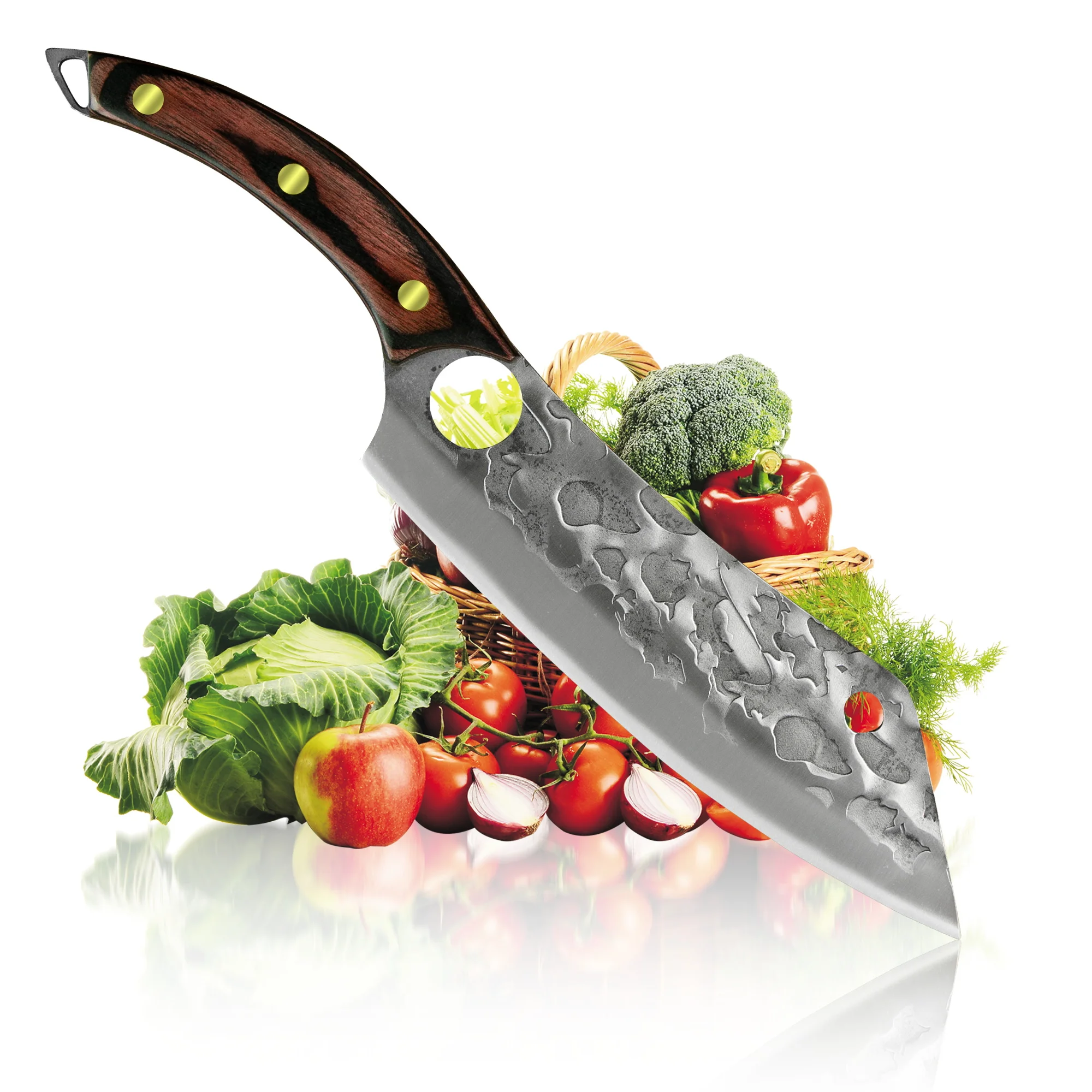 

Sowoll Kitchen Knife Meat Cleaver Stainless Steel Slicing Chef Knives Tool Forged Hammer Blade Knife With Full Tang Wood Handle