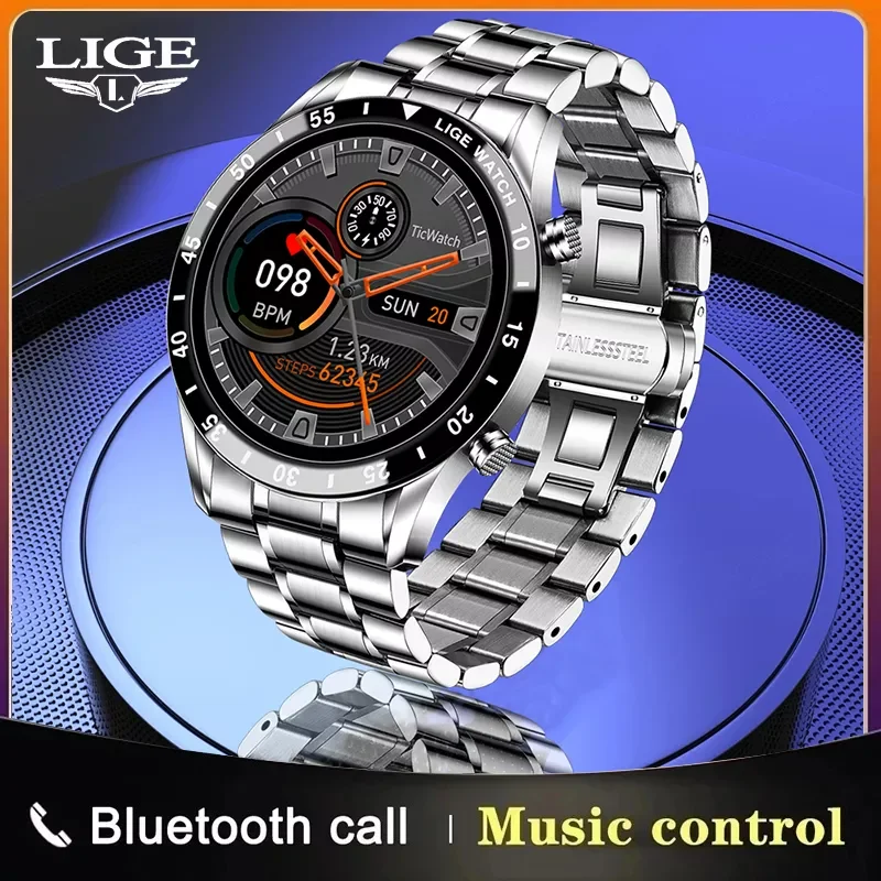 

LIGE 2022 Full circle touch screen steel Band luxury Bluetooth call Men smart watch Waterproof Sport Activity fitness watch+box
