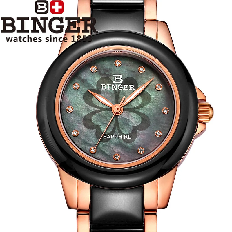 

Switzerland Fashion BINGER Ceramic Japan MIYOTA Quartz Women's Watches Luxury Brand Diamond Luminous Waterproof Clock B-1120L