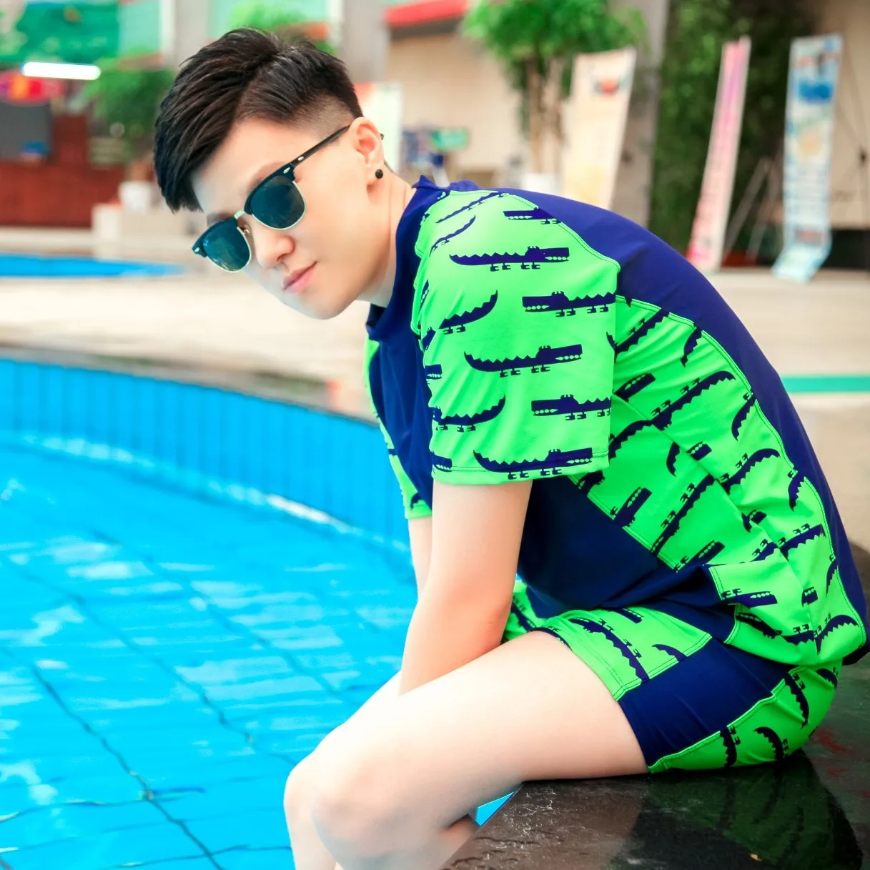 HaleyChan Plus Size Chest Binder Quick-Drying Surfing Suits Swimwear Set Top Swimming Pant for Tomboy Trans Lesbian Crossdresser