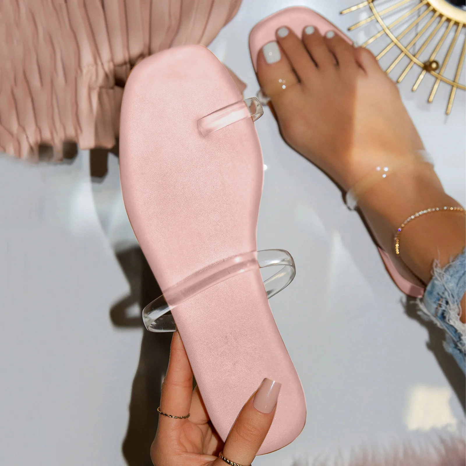 

Womens Casual Shoes Transparent Flat Slippers Ladies Summer Anti-slip Home Women's Sandals 2022 Trend Flip Flops Indoor Slides