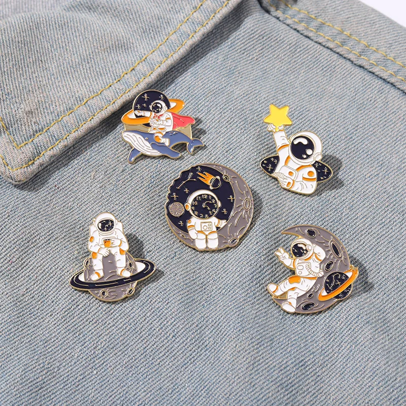 

Astronaut and Whale Enamel Pin Adventure Ocean Planet Star Brooches Bag Lapel Pin Badge Jewelry Gift for Friends