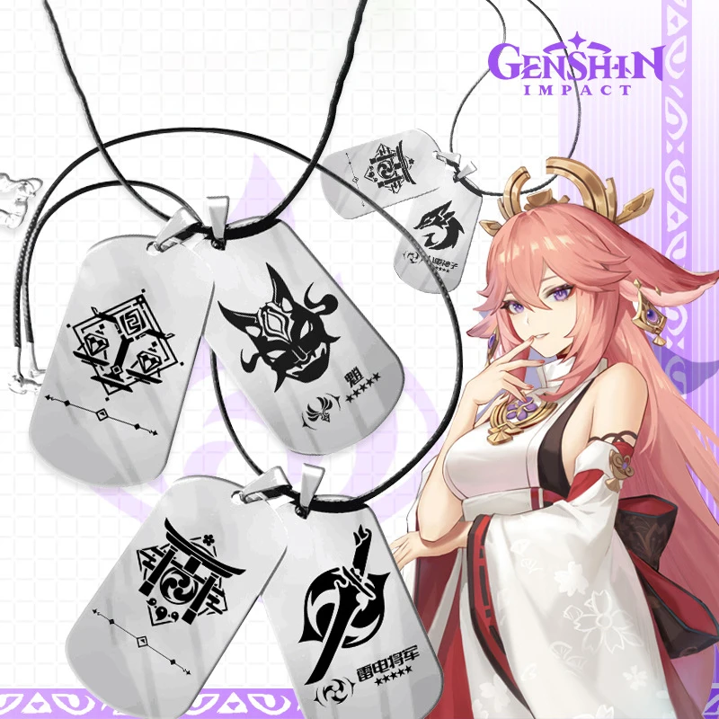 Ожерелье Game Genshin Impact ожерелье с визуальным персонажем игры 2D ID Card Yae God Son Raiden Ei для