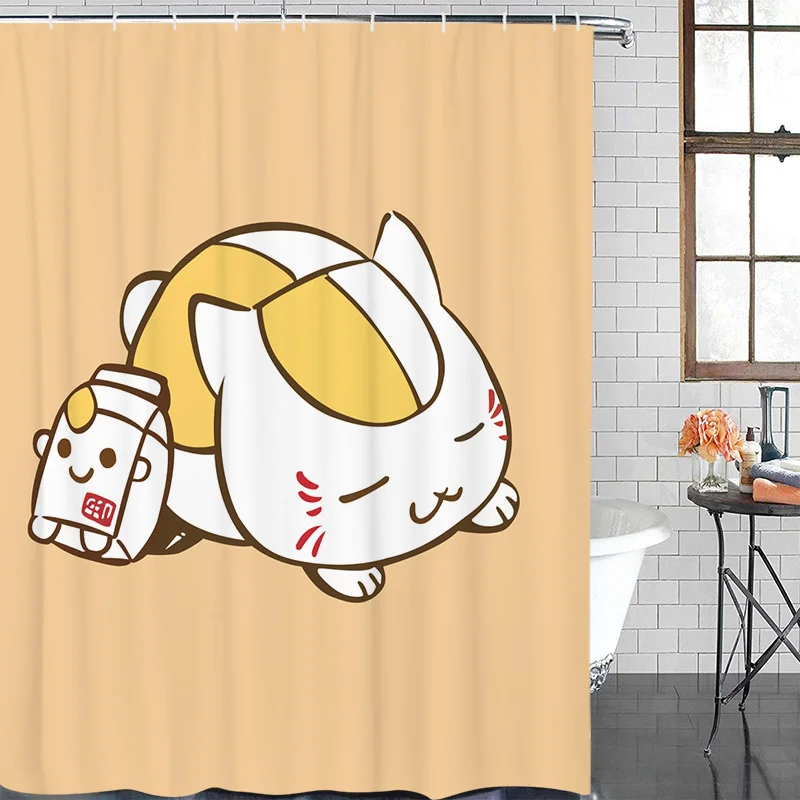 

Natsume-cortinas de ducha impermeables para niños y niñas, visillo de baño de poliéster 3D, con diseño de gato de Anime, Cuenta