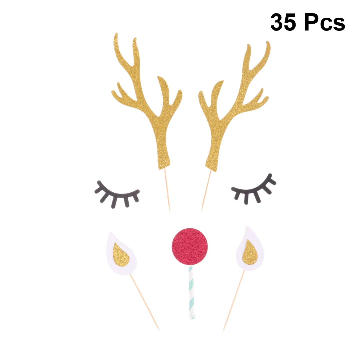 

Cake Christmas Toppers Cupcake Picks Reindeer Topper Deer Antler Pick Decorations Decoration Decor Glitter Elk Holiday Cartoon