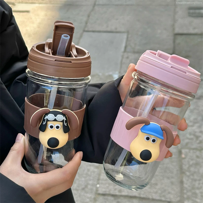 

Kawaii Glass Bottle With Straw 3D Sticker For Drinks Water Coffee Korean 550ml Milk Tea Juice Insulated Drinking Bottle Gift