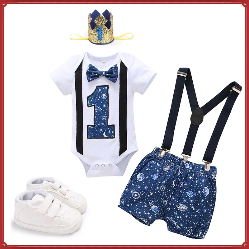 

Комплект детской одежды для мальчиков, боди с бантом и брюками на подтяжках для первого дня рождения