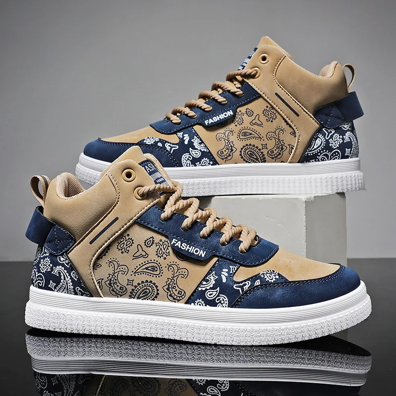 2022 New Fashion Printed Skateboard Sneakers for Men Women Breathable High-top Board Shoes Men Flat Non-slip Sport Man Sneakers