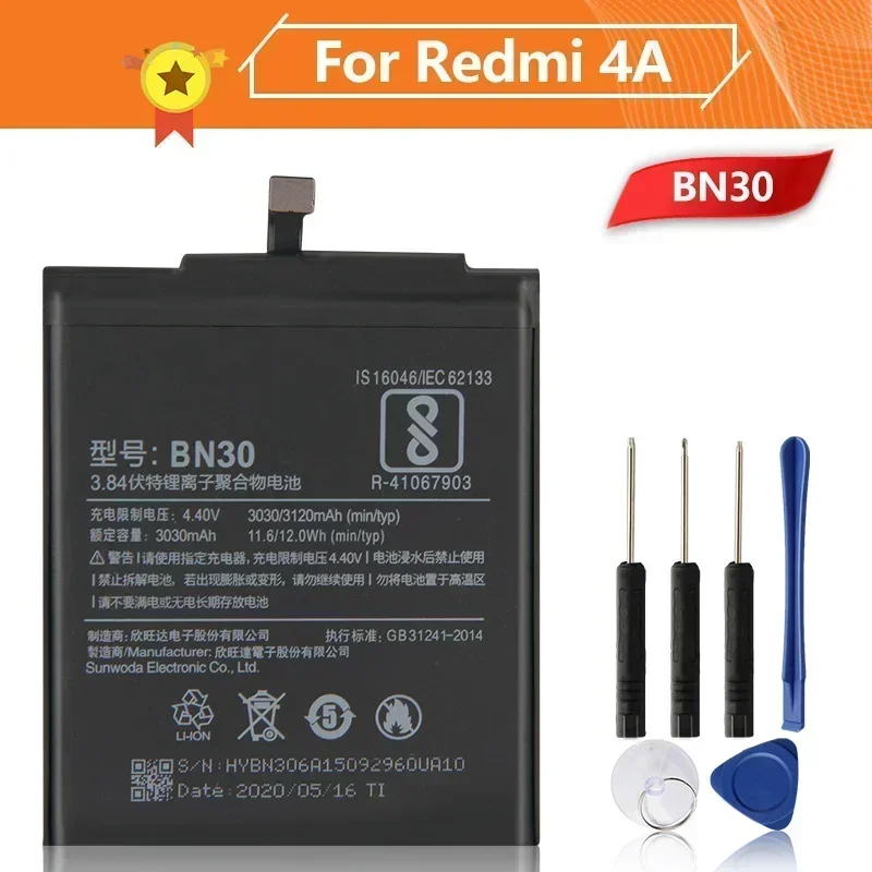Фото Аккумулятор для телефона BN30 3030 мАч для Xiaomi Mi Redmi Hongmi 4A Redrice 4A, производство 2024 года, с инструментами для замены №1