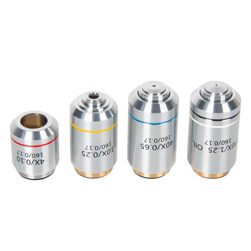 195 Чистая медь ахроматический объектив Биологический микроскоп 4X 10X 20X 40X 60X 100X