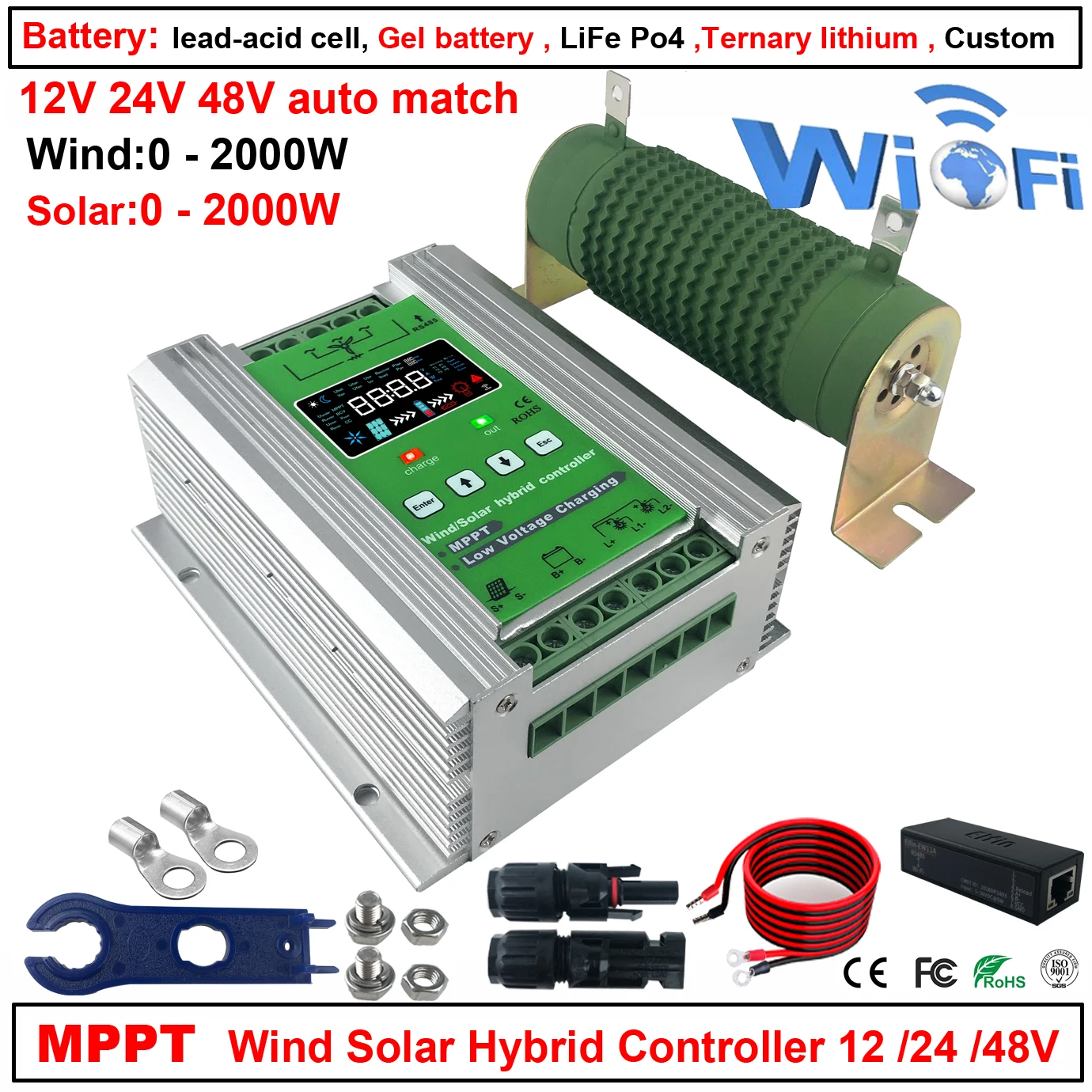 Гибридный контроллер для усиления заряда от солнечной батареи 0-4000 Вт Wi-Fi MPPT 12 В 24
