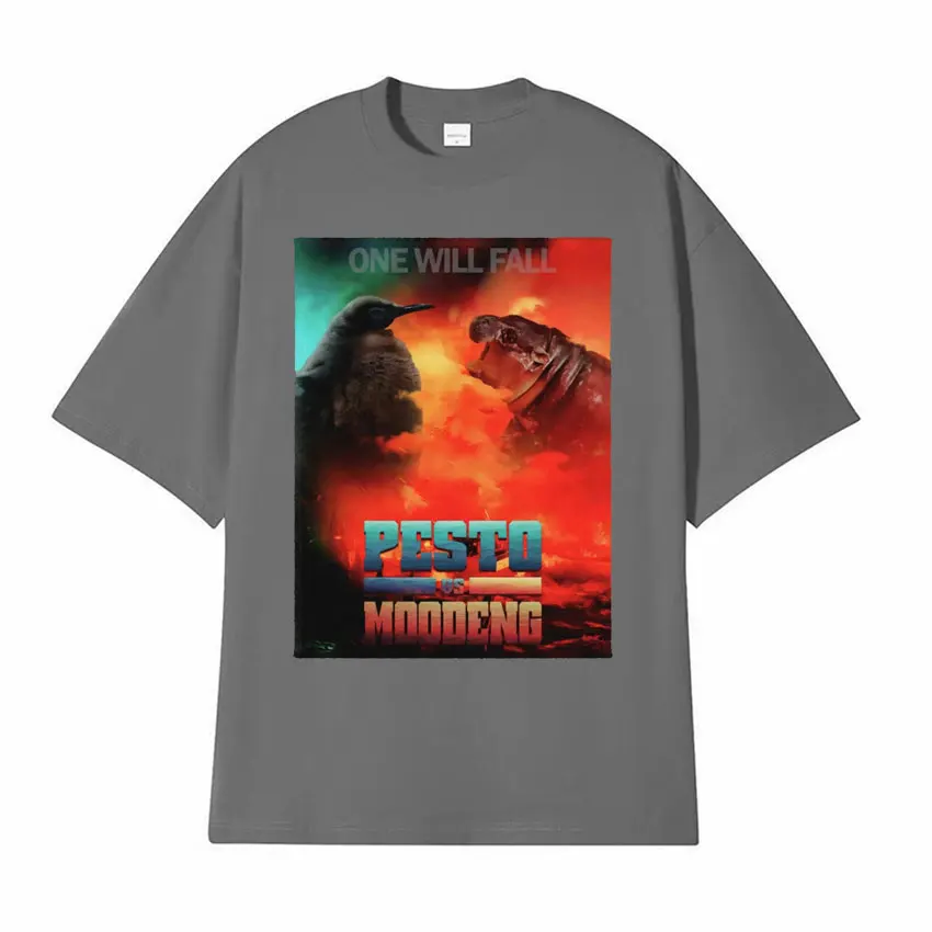 Pesto The Penguin Vs Moo Deng Забавная футболка Dank Meme Детская с бегемотом Мужская женская