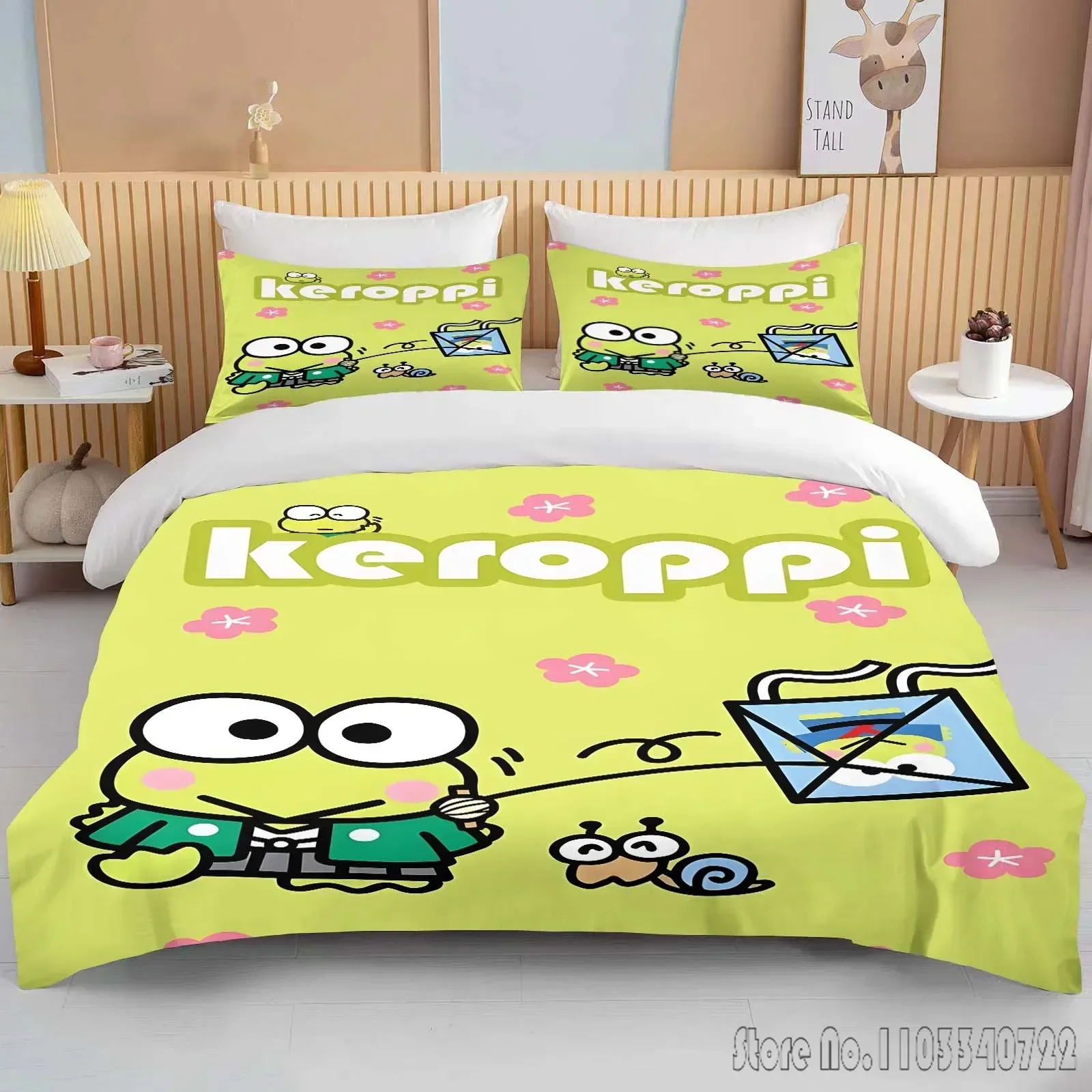 Мягкий комплект постельного белья с принтом Kawaii Sanrio Keroppi пододеяльник одеяло в