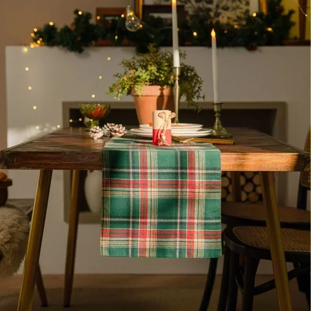 

Christmas Plaid Tablecloth Yarn-Dyed Craft End Table American Country House Party Dinner Decoration Coffee Table Decoration