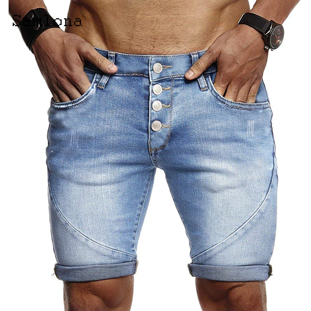 2022 England Fashion Demin Shorts Mid Waist Crimping Denim Shorts Men's Vintage Ripped Pockets Short Jeans Male Summer Hotpants