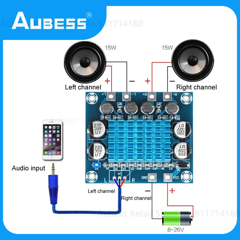 

TPA3110 XH-A232 30W+30W 2.0 Channel Digital Stereo Audio Power Amplifier Board Audio Amplifier Module DC 8-26V 3A C6-001 Hot