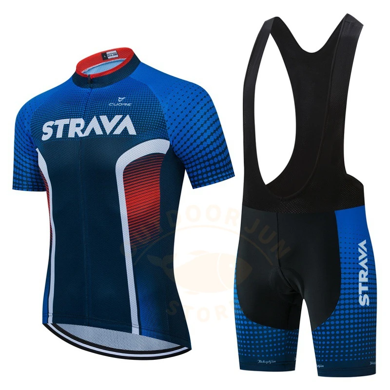 

STRAVA Fluorescent Green Cycling Jersey Sets Red Bicycle Short Sleeve Cycling Clothing Bike Maillot Cycling Jersey Bib Shorts