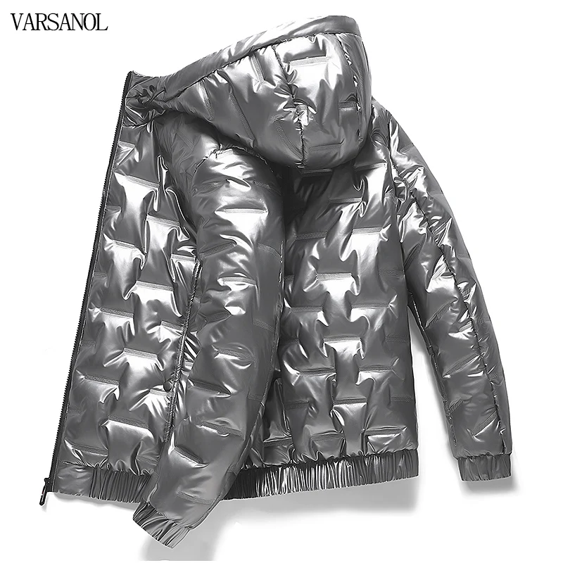 Varsanol Winter Hooded Parkas Men Windbreaker Fashion Thermal Coats Mens Thick Warm Glossy Black Jackets Outwear Men's Clothings