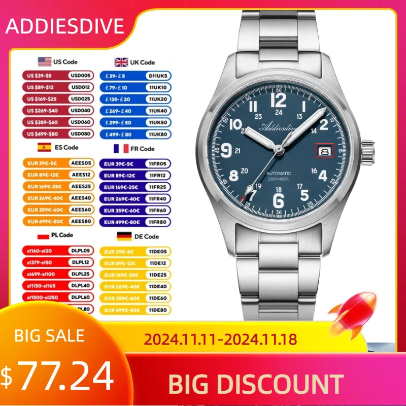 ADDIESDIVE Роскошные мужские механические наручные часы с сапфировым стеклом из