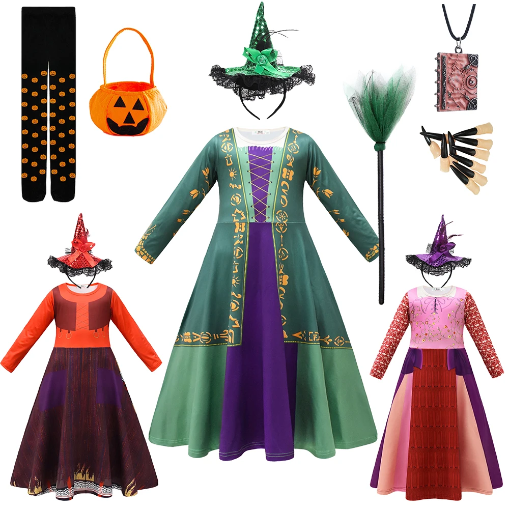 

Женское платье ведьмы на Хэллоуин, платье виннифред, Карнавальная вечеринка, косплей-костюм Сара, Мэри, Сандерсон, сестры, волшебный ожерель...