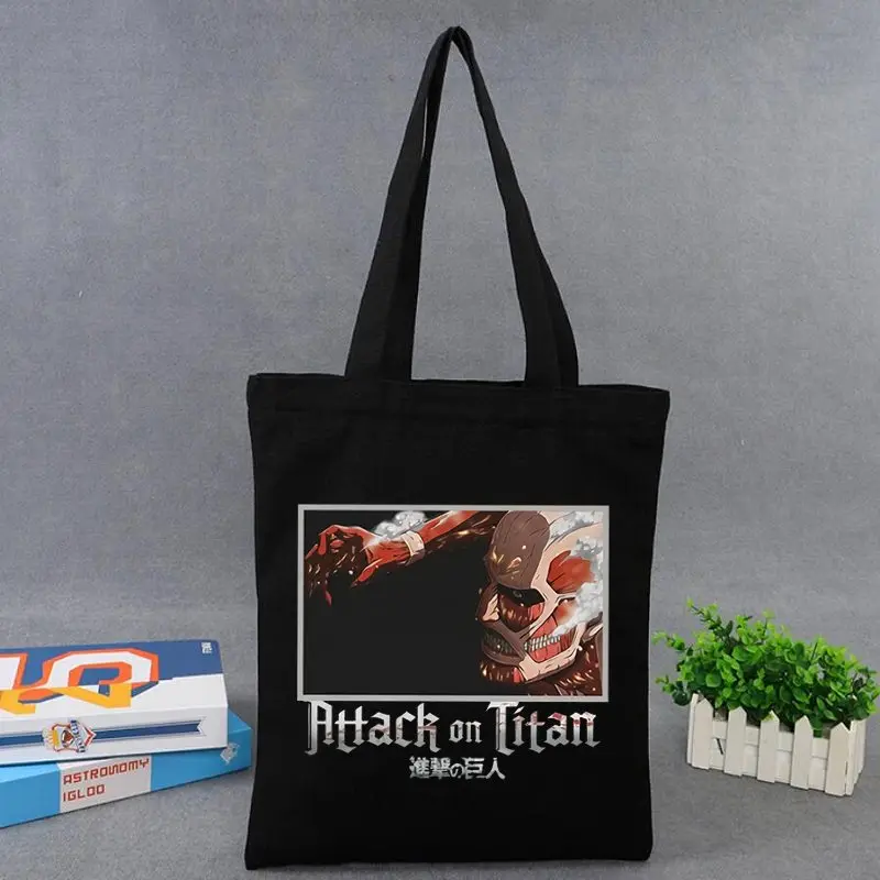 

Холщовая Подарочная сумка Titans Attack большой емкости в стиле Харадзюку Эрена Микаса Rival Наплечная Сумка с принтом Аниме Черная Женская сумка ...