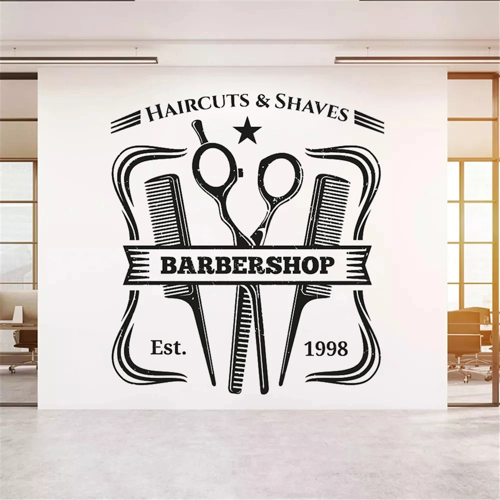 

Haircuts & Shaves Hairdresser Wall Stickers Vinyl Personalized Barber Shop Decals Shaving Beard Salon Decor Murals DW22046