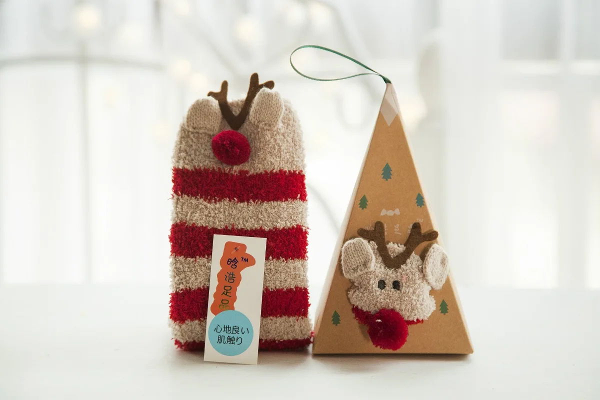 Рождественские носки с милым животным дизайном и оленем подарочные 3D пушистые