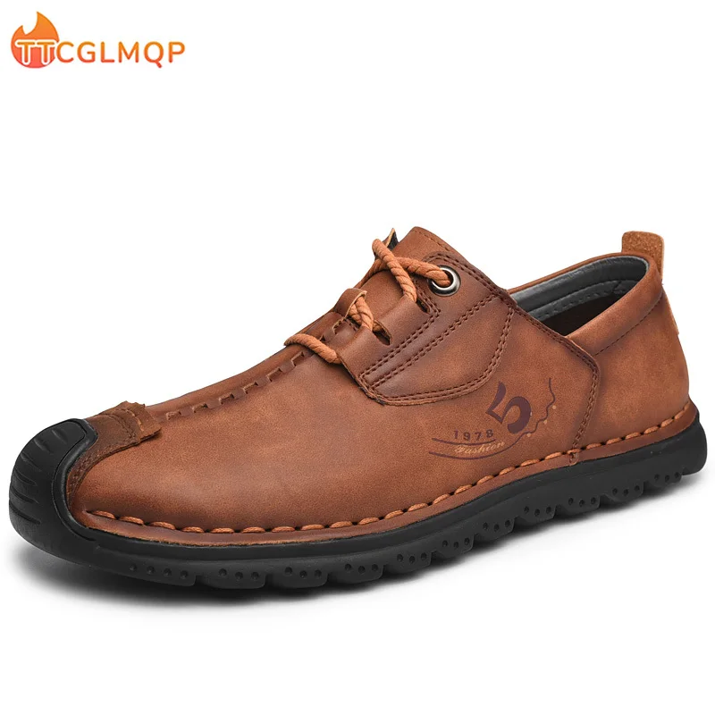 

2022 New High Quality Comfortable Men's Leather Shoes Fashion Classic Lace Up Leather Loafers Casual Soft Moccasins Big Size 48