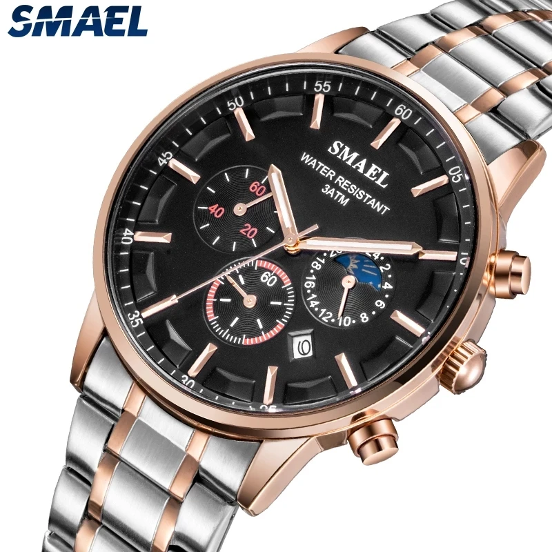 

SMAEL Dress Men Watches Stainless Steel Band Waterproof Quartz Military Watch Date Male Clock Sport Wristwatch montre homme 9096